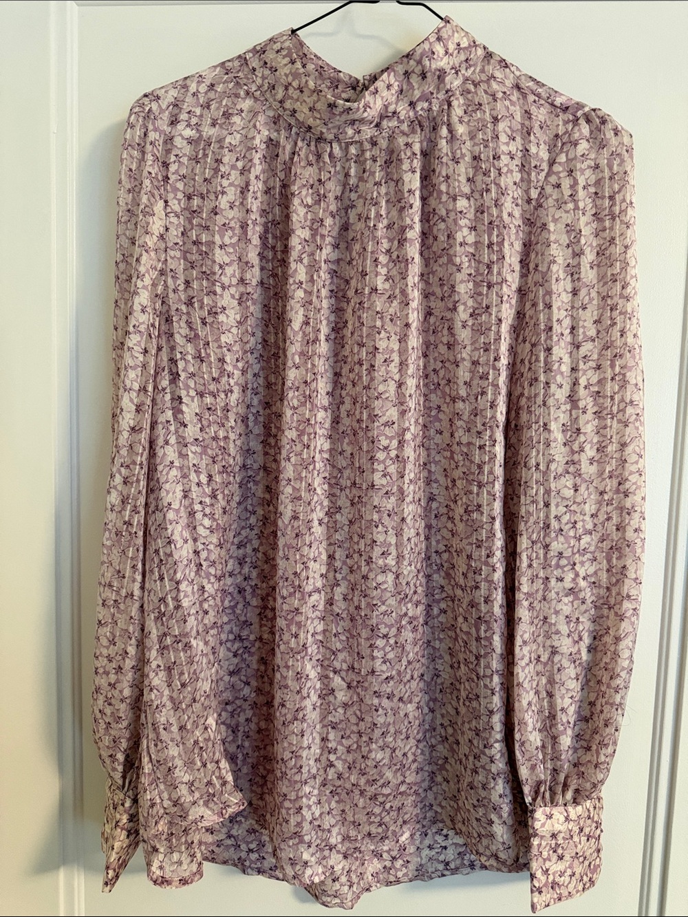 H&M Lavender Floral High-Neck Blouse